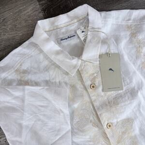 NWT Tommy Bahama Men's Hawaiian Tropical Embroidered Shirt 100% Linen Sz XL